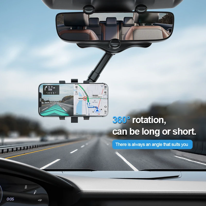 Black ABS Rearview Mirror Car Phone Holder