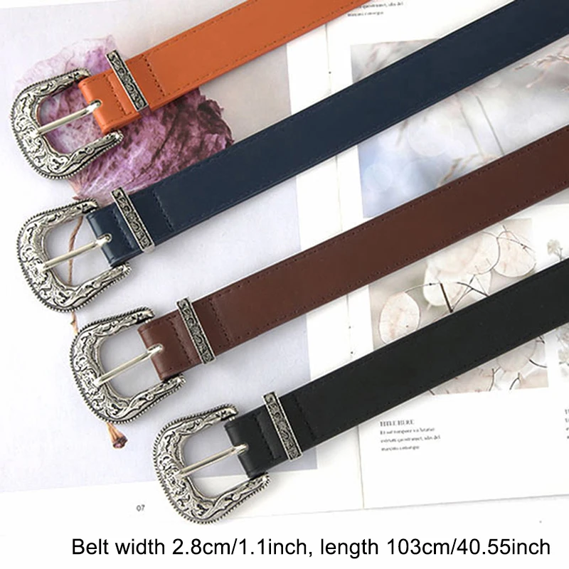 

Vintage Boho Black Leather Waist Belt For Women Western Female Belt Cowboy Waistband