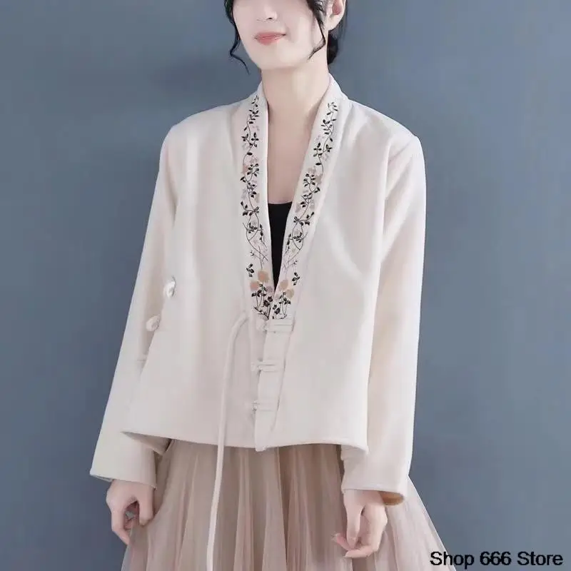 여성용 양면 얇은 양털 가디건, 중국 전통 민족 스타일 자수, 긴팔 상의, 루즈 코트, 가을, 겨울, 신상