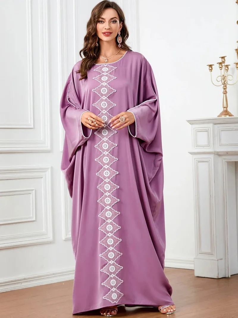 

Arab Fashion Appliques Batwing Sleeve Large Size Abayas Muslim Ramadan Homewear Moroccan African Gulf Women Kaftan Robe