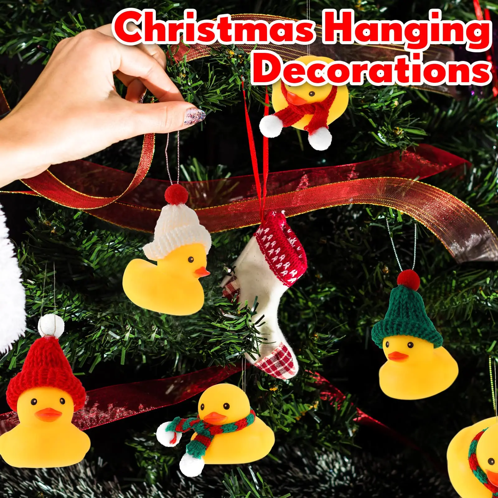 36/72 Christmas Rubber Ducks Includes Ducks with Classic Knitting Hats and Ducks with Stripe Scarves Mini Duck Cute Yellow Duck 4