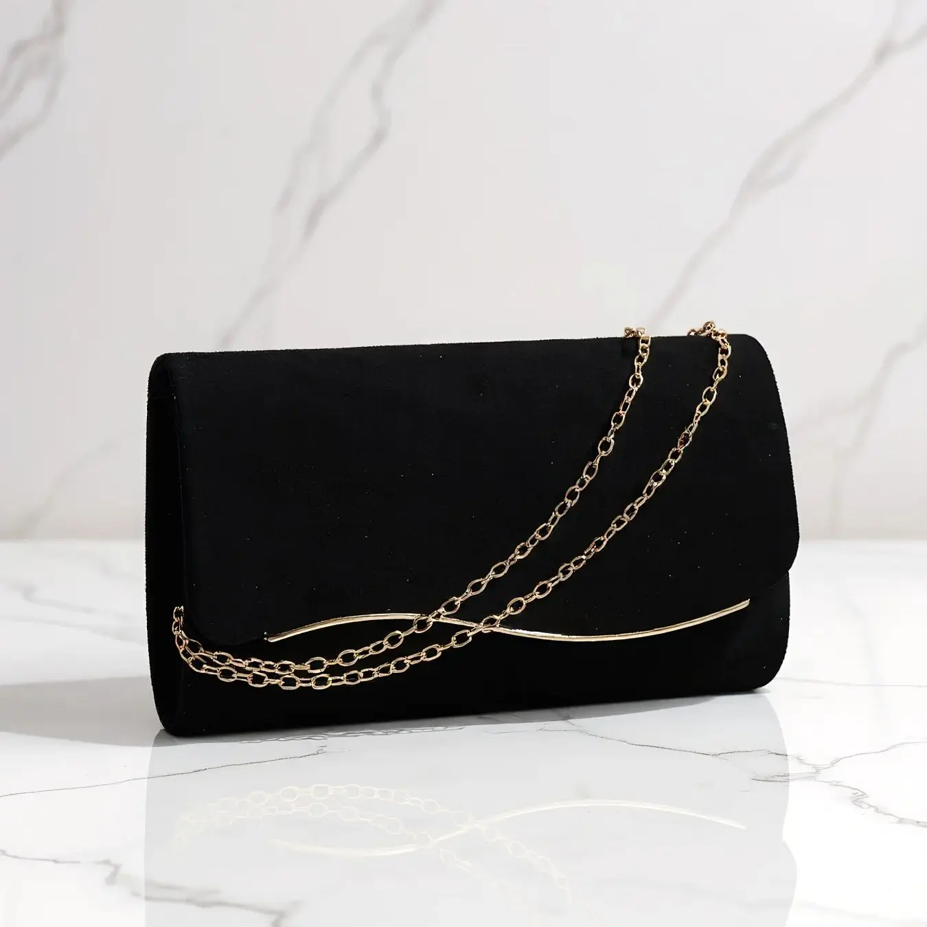 Apricot Velvet Clutch Bag With Shoulder Chain For Women