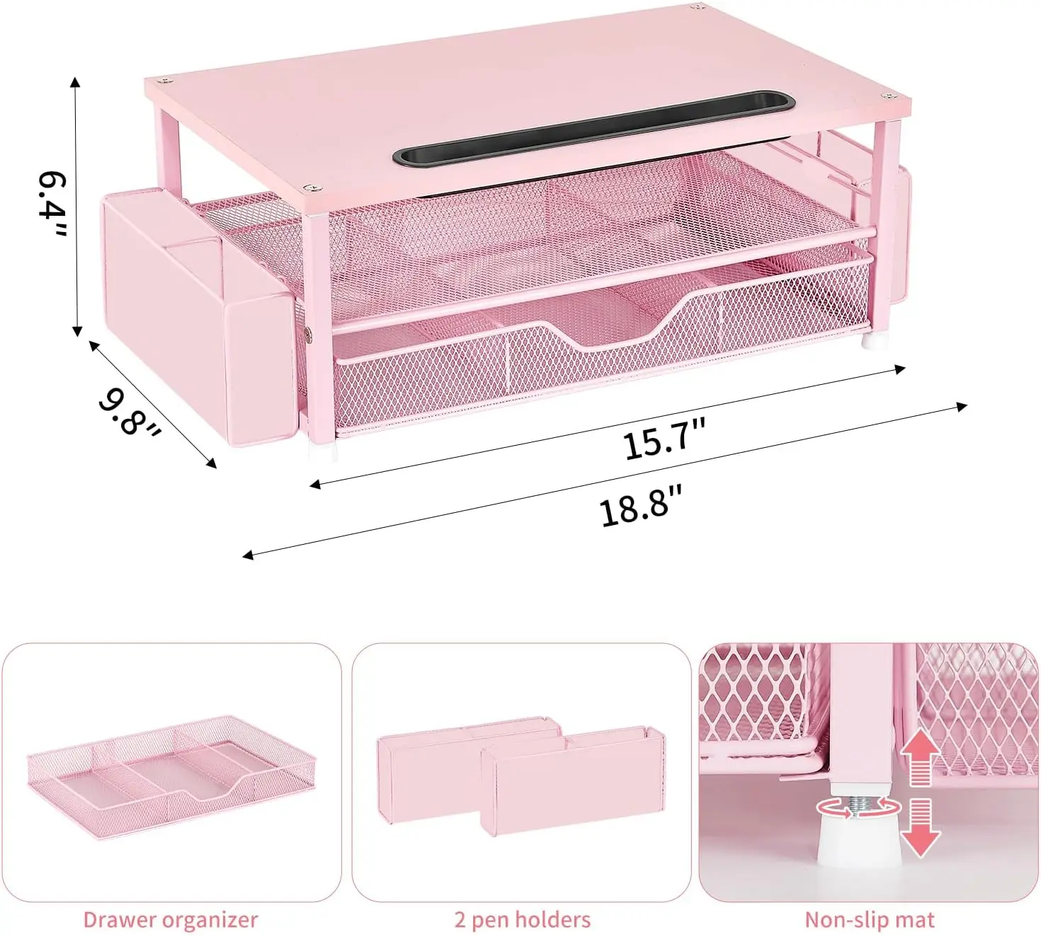 Pink Wood Monitor Stand with Drawer 6