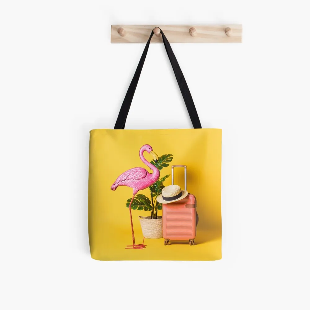 Women Shopper bag Flamingo Vintage Mandala Black Bag Harajuku Shopping Canvas Shopper Bag girl handbag Shoulder Lady Bag