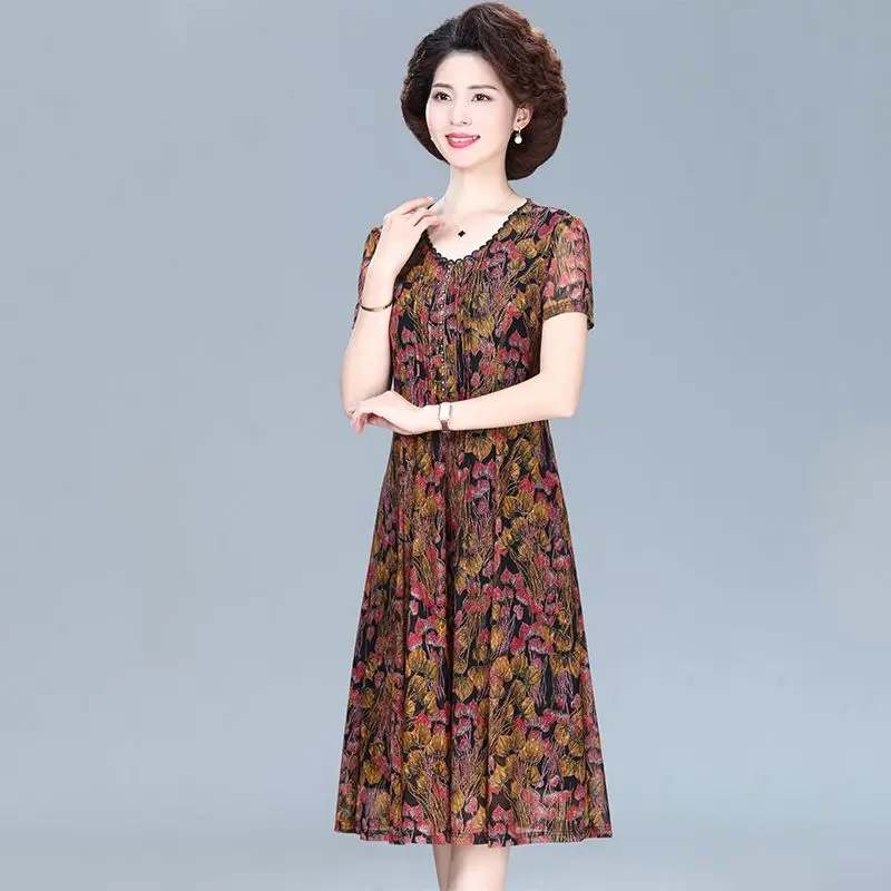 chinese dress ladies Nylon Short Sleeve Slit Neck Dress with Zip (Regular Fit) 5X / Pink