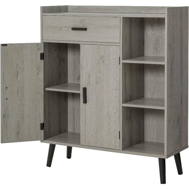 

usikey Storage Cabinet, Floor Storage Cabinet with 1 Drawer, 2 Doors & 3 Shelves, Mid Century Cabinet, Accent Cabinet