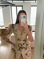 Robe longue maxi à imprimé floral, col en V à volants, cintrée à la taille, à simple boutonnage, avec fente, pour soirée, plage et vacances 2026 5