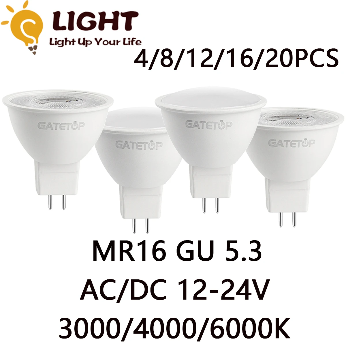 

4-20PCS LED low voltage spotlight GU5.3 AC/DC 12V-24V 3W-7W flicker-free high warm white light can replace 20W 50W halogen lamp