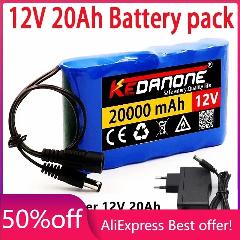 

NEW Portable Super 12V 20000mah battery Rechargeable Lithium Ion battery pack capacity DC 12.6v 20Ah CCTV Cam Monitor + charger