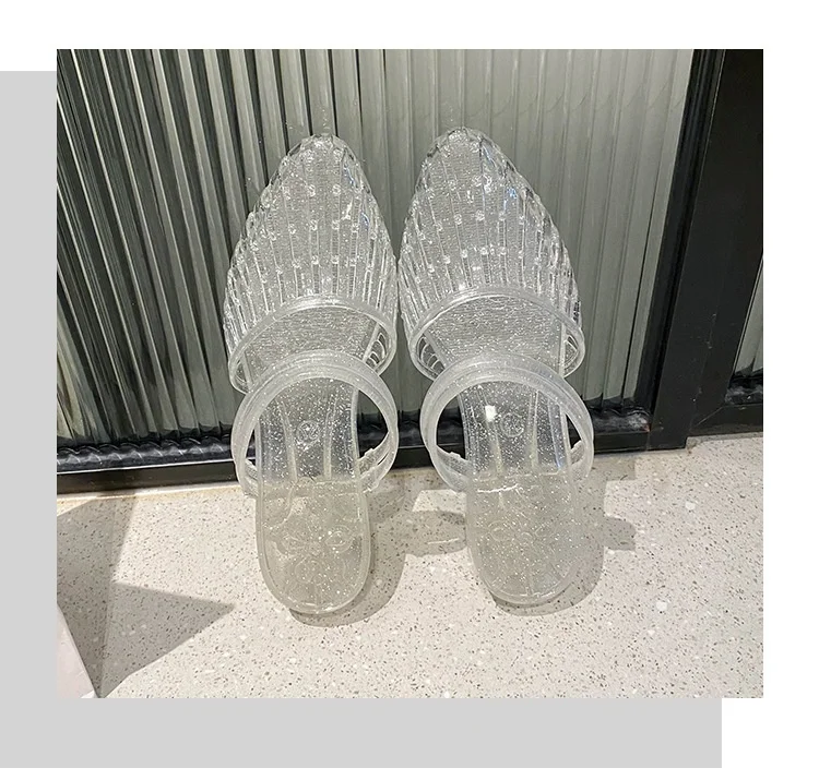 Women'S 2 In 1 Transparent Crystal Plastic Jelly Sandals Non Slip Glitter Pointed Toe Summer Casual Outdoor Beach Flat Slippers