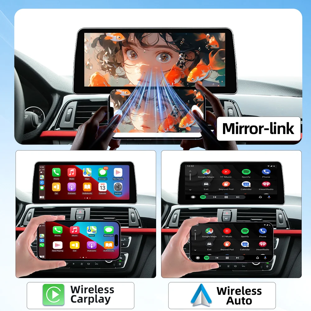 Pantalla de 1920*720 para BMW Serie 3/4 F30 F31 F32 F33 F34 Reproductor Multimedia para Auto Pantalla Táctil con Carplay Inalámbrico y Android Auto 3