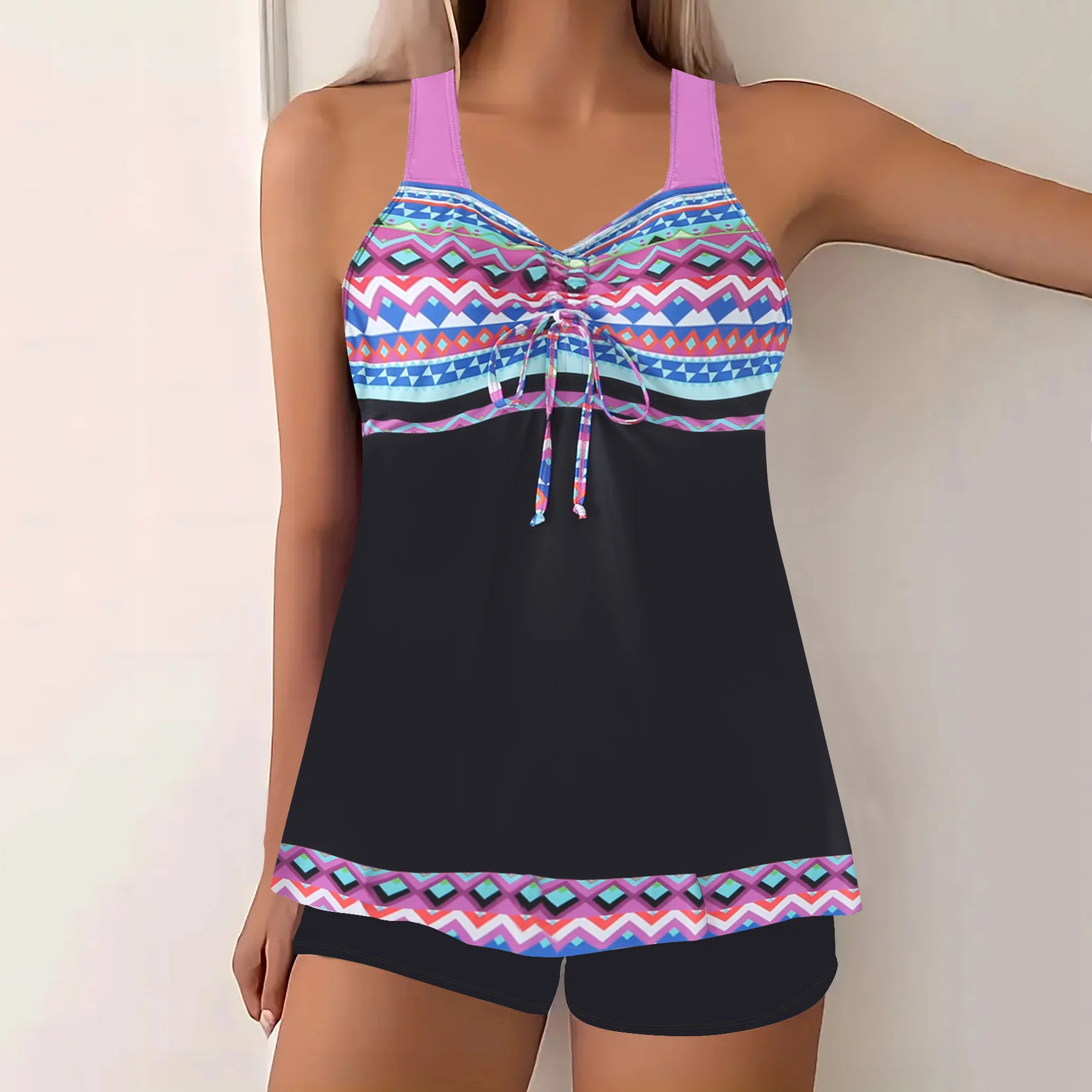 Printed split swimsuit women's skirt conservative hot spring bikini