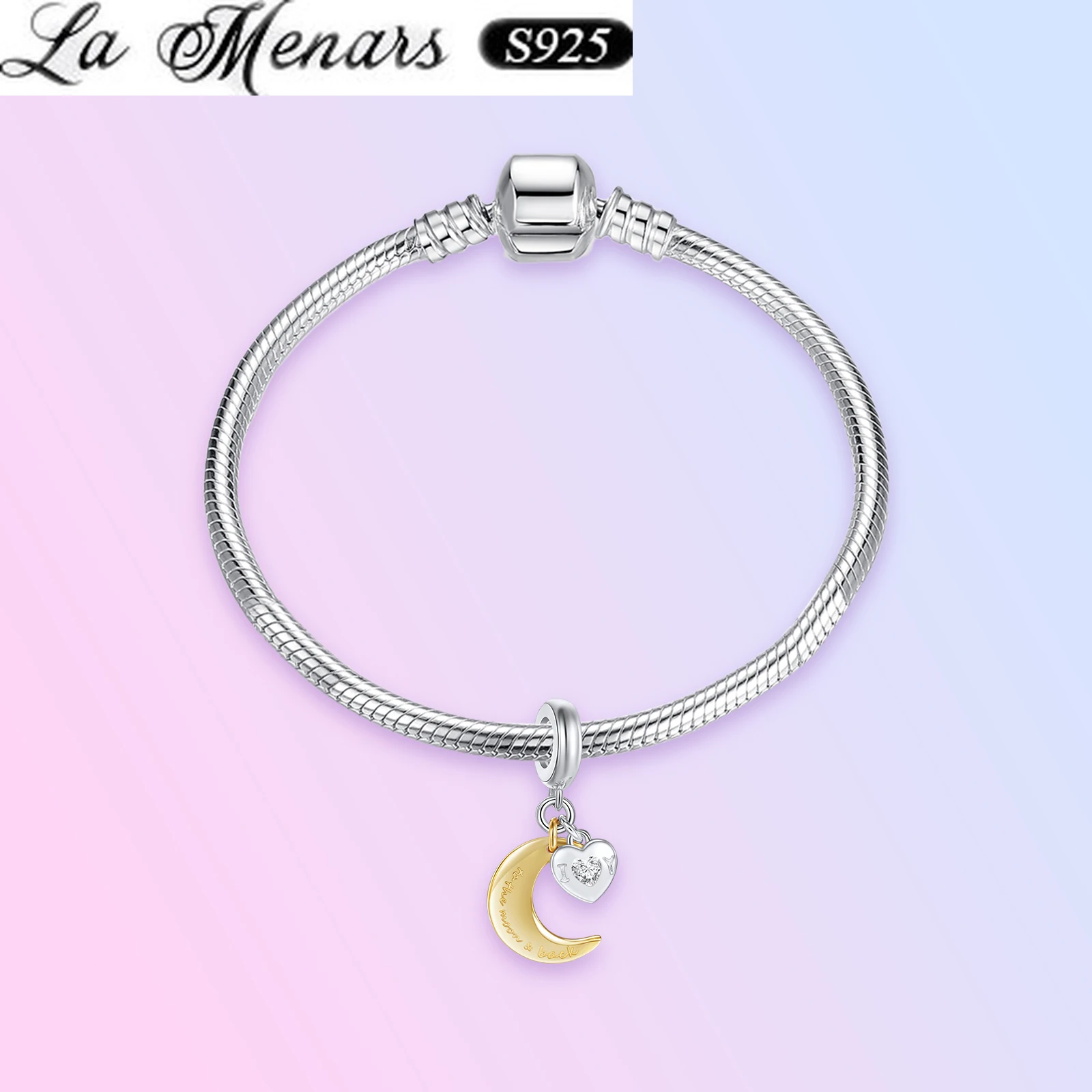 

La Menars 925 Sterling Silver Charms Fit Women Bracelet Diy Making Heart and Moon Pendant Fashion Jewelry