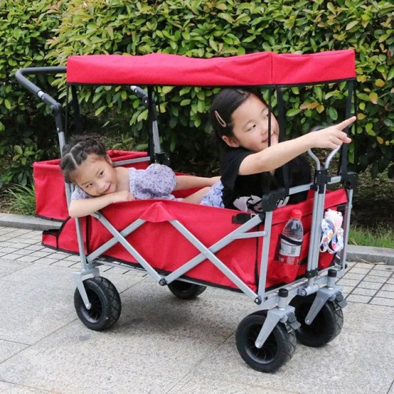

Outdoor Creative Camping Folding Adjustable Wagon Cart Handle Bar Removable Canopy Oxford Cloth Shopping Beach Cart