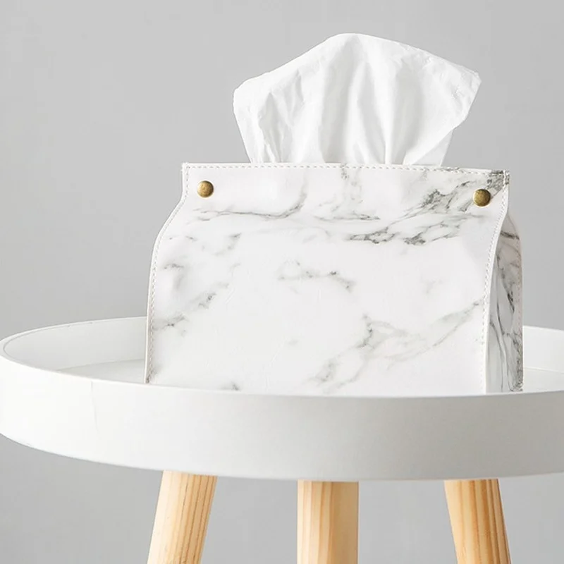 Case Tissue Chic Box Container PU Leather Marble Pattern Home Car Towel Napkin Papers Dispenser Holder Table Decoration tissue box tissue dispenser napkin holder