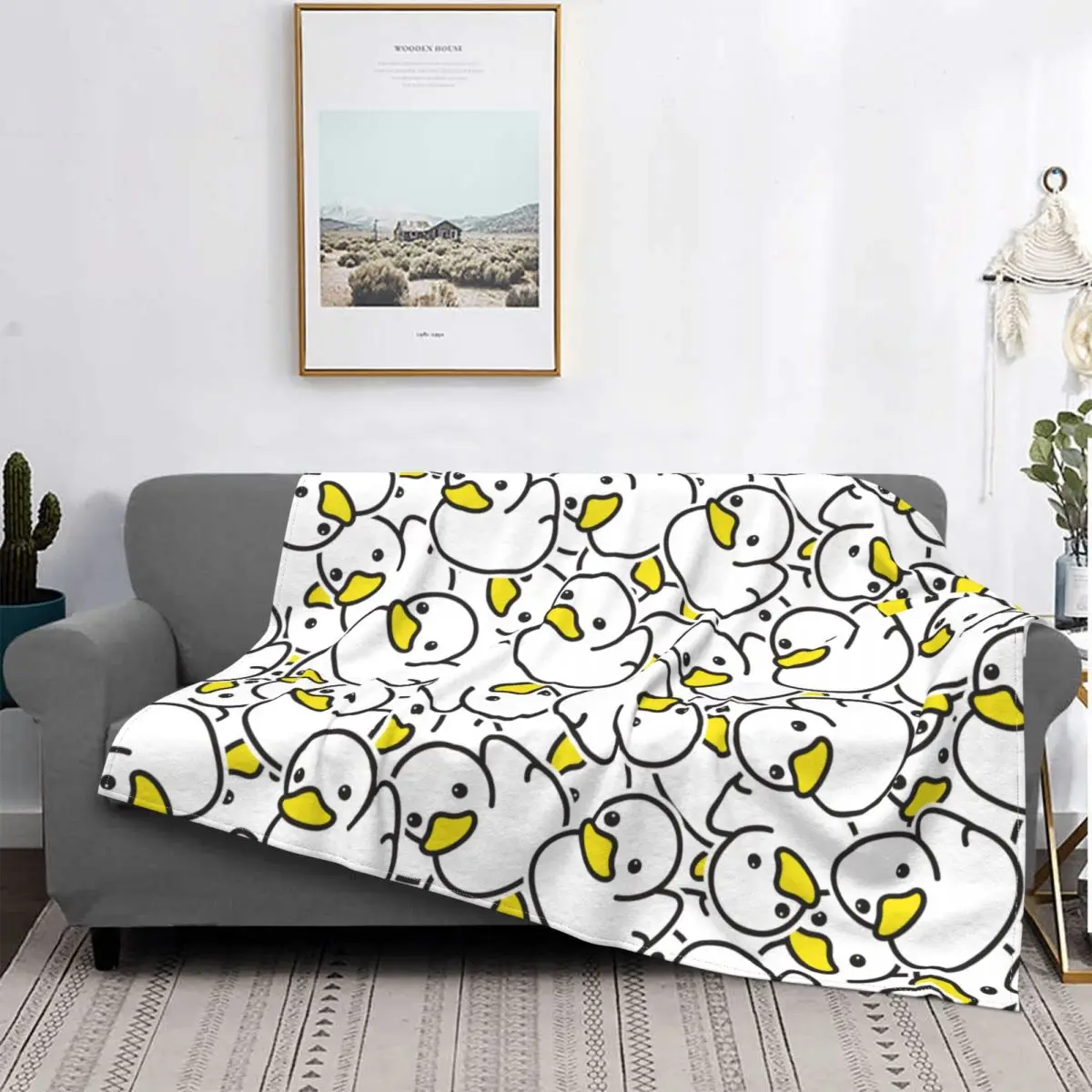 Cartoon Duck Pattern Blankets Fleece All Season Portable Warm Throw Blanket for Sofa Couch Rug Piece