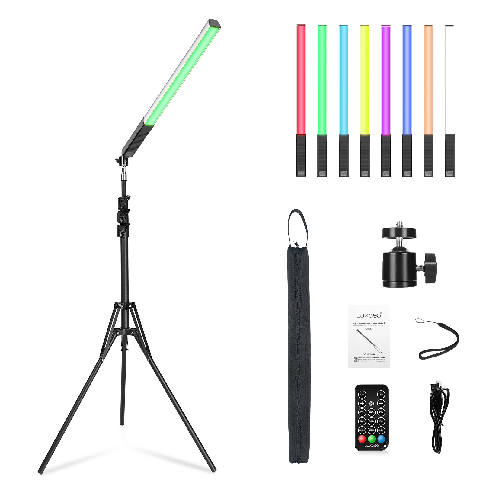 

LUXCEO Q508A LED RGB Video Light Baton Remote Control 3000K-6000K Studio Photo Lighting Bar with Tripod For Youtube TikTok Vlog