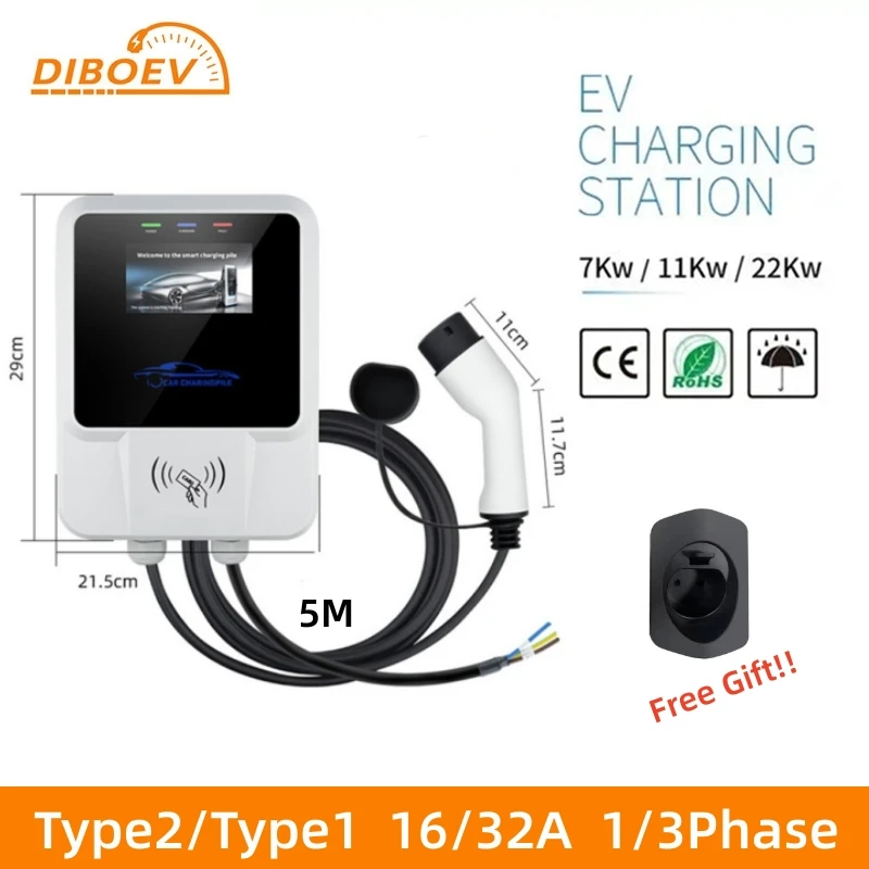 

Electric Car Charging Station with APP WIFI Control EV Wall Chargers Type2 7KW 11KW 22KW 16A 32A EV Wallbox Charger IEC62196-2