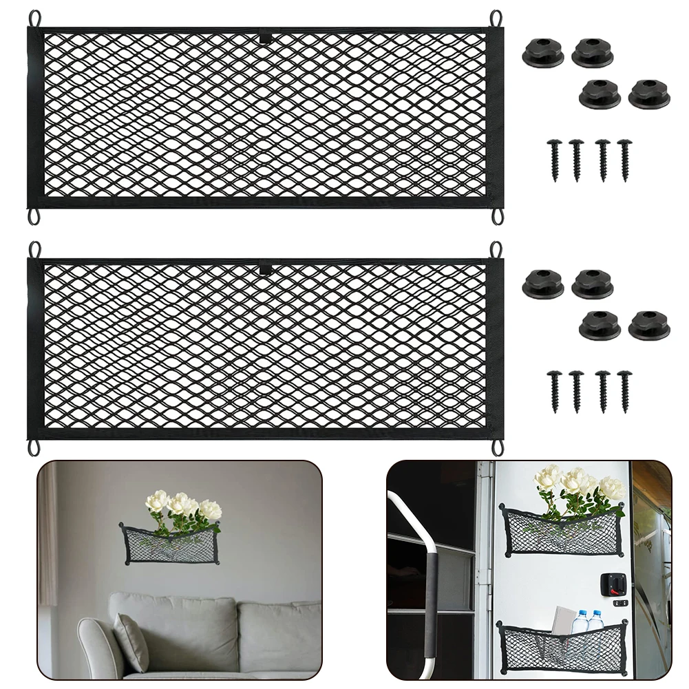 포켓 스토리지 네트 교체 스토리지 메쉬 백, 블랙 보트 화물 네트 정리함 부품, RV 25*60cm, 액세서리 2 개