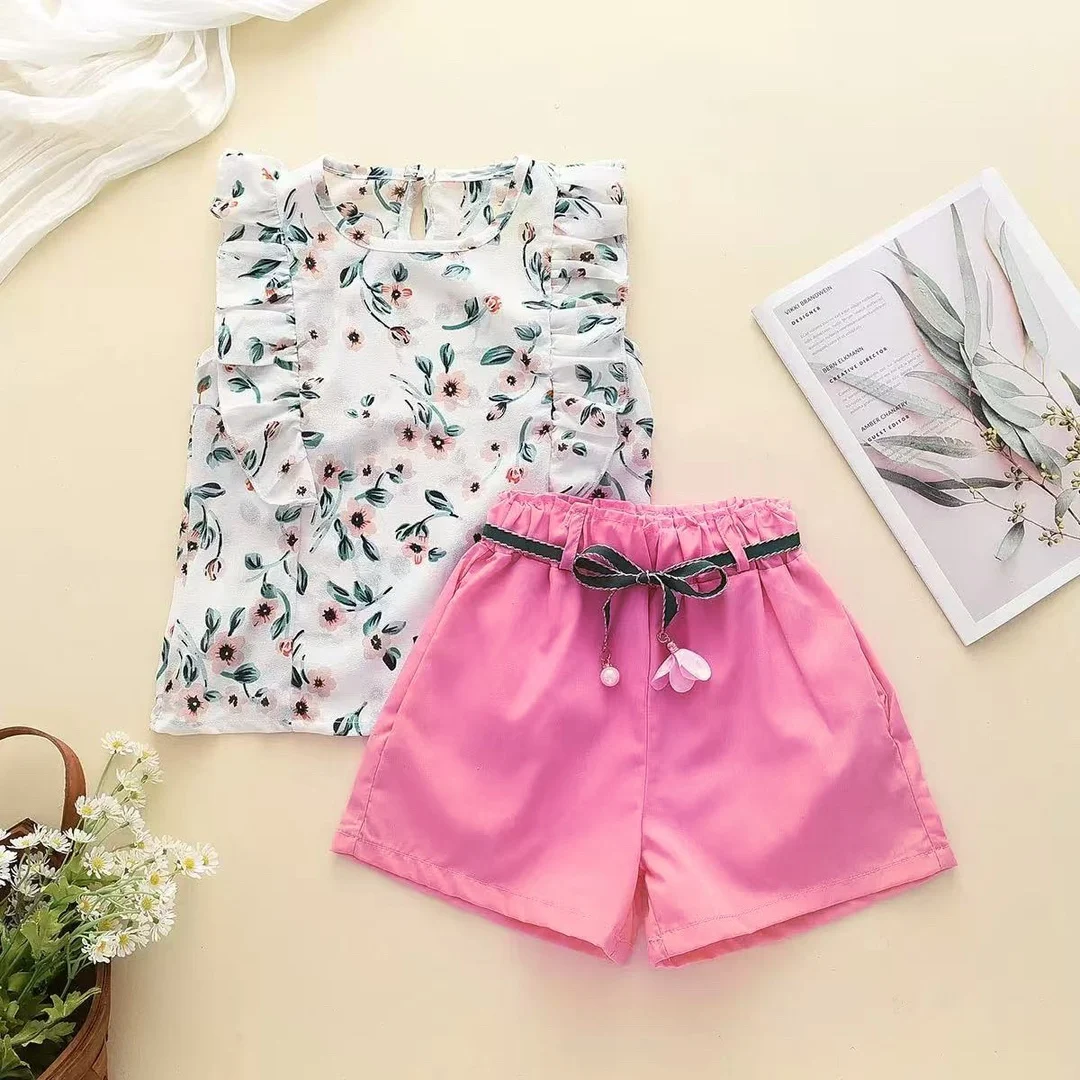 Girls Clothes Set New Summer Fashion Sleeveless T-shirt+Shorts 2Pcs for Girl Children Kids Clothing Set Suit for 1-6 Years - 3