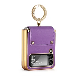 Luxurious PU Leather Phone Case with Finger Ring Holder - All - Inclusive Cover - Galaxy Z Flip5 (Purple)
