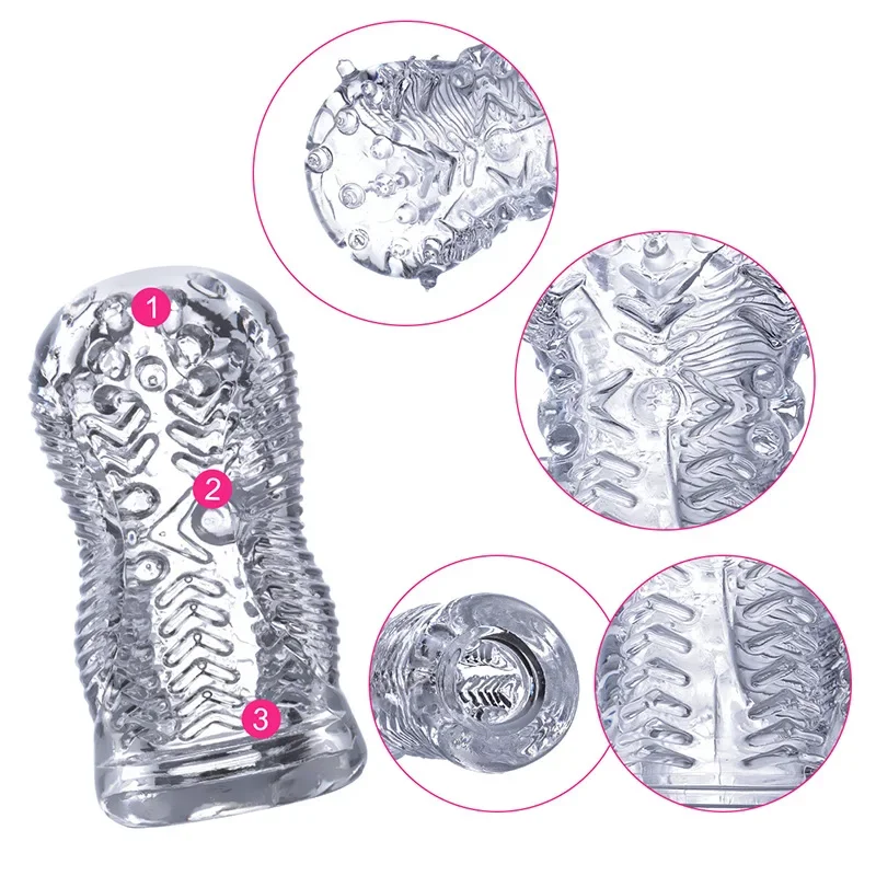 Male Masturbator Penile Grade Delayed Training Glans Trainer Pussy Clear Silicone Realistic Vagina Cock Massage Sex Toys For Men