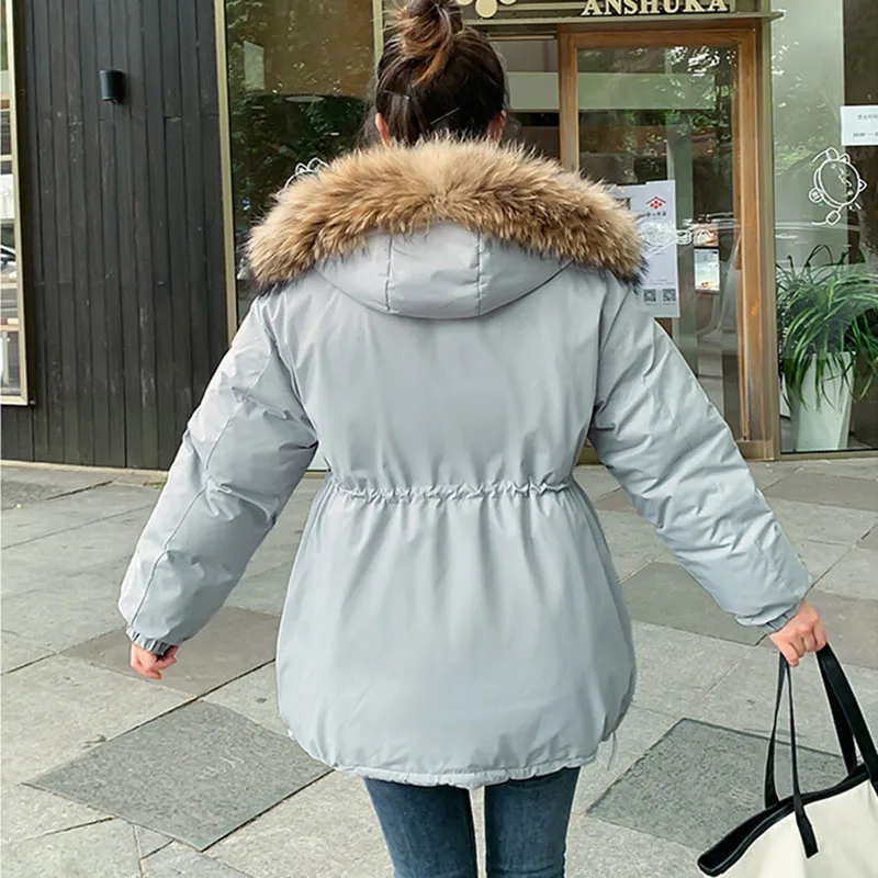 2024 Safari Style Parker Coat Women Winter Outdoor Cotton-padded Jacket High Quality Fur Collar Hooded Outerwear Loose Overcoat