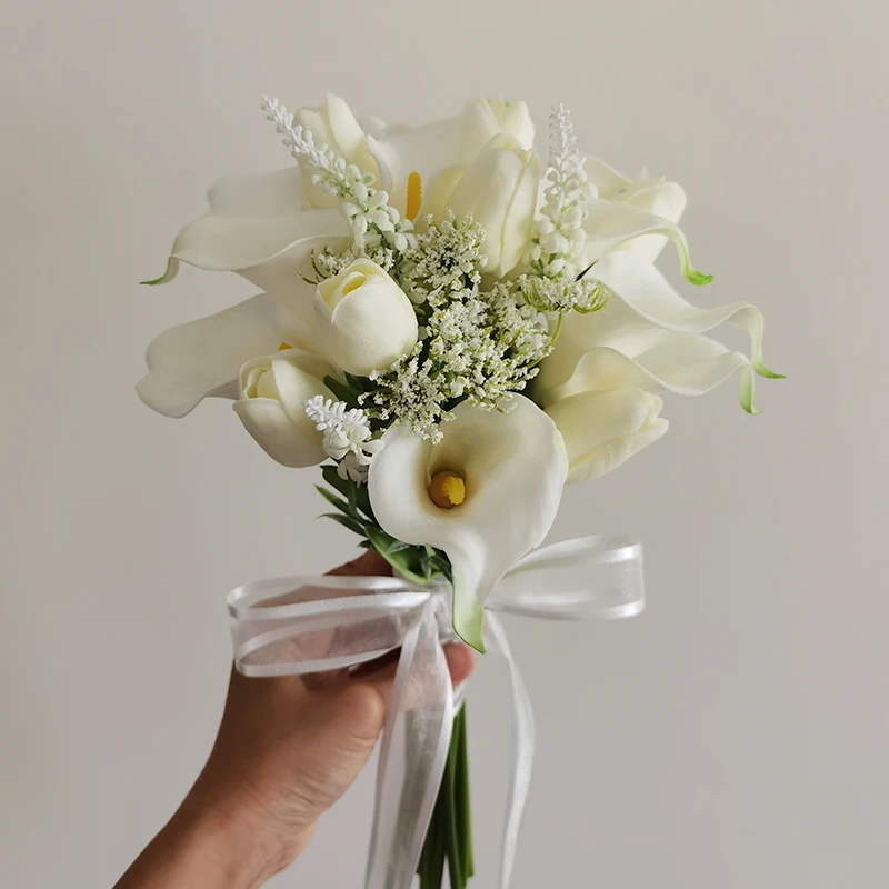 Bouquet Artificiel de Lys Calla pour Demoiselle d'Honneur, Fleurs pour Patients, Accessoires de Mariage