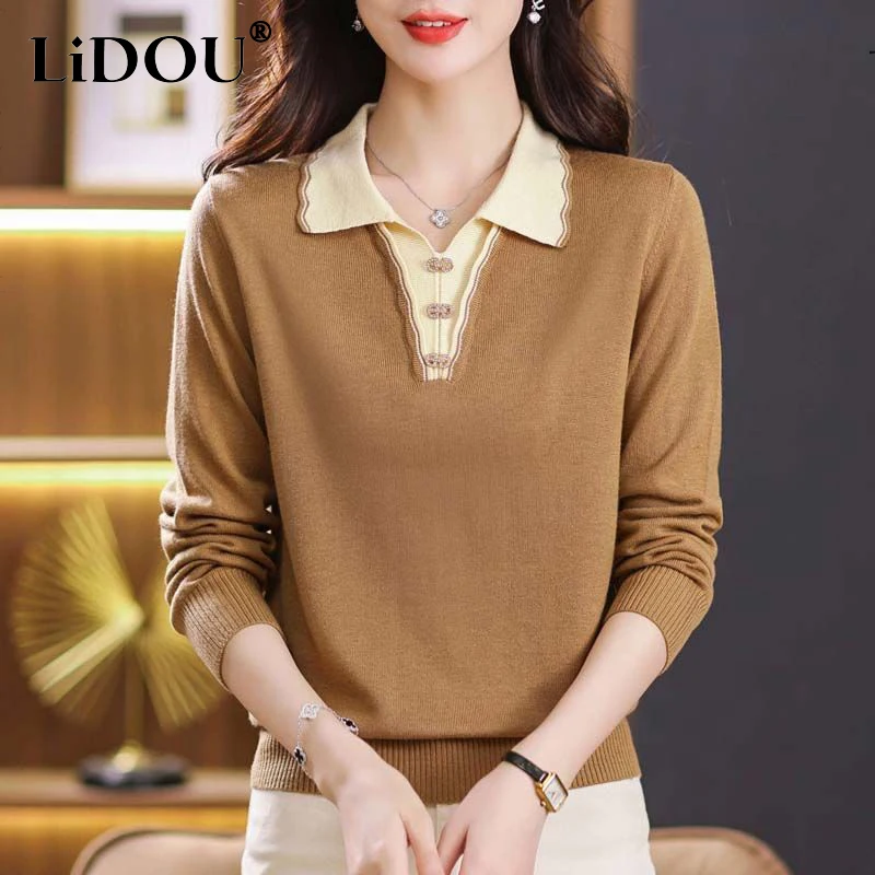 

Autumn Winter Fake Two Pieces Patchwork Pullover Sweater Female Long Sleeve Casual Fashion Jumpers Women Oversized Knitting Top