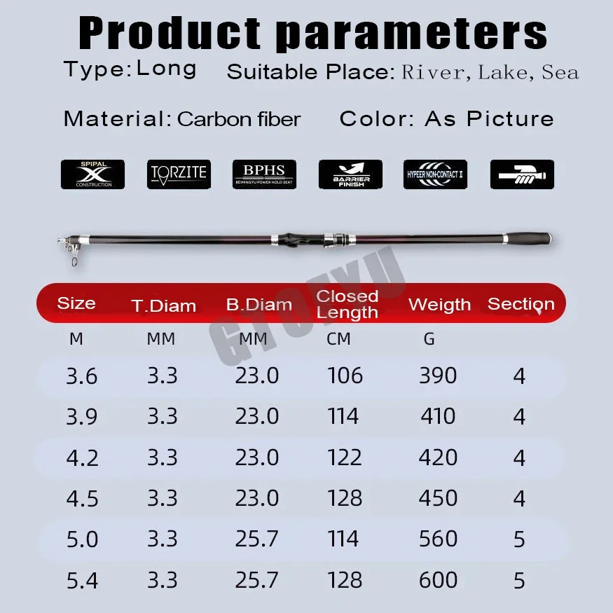 伸縮式釣り竿,釣りアクセサリー,長距離,サーフキャスティング,カーボン,ベイトキャスティング,5-300g, 2.7 m, 3.0 m, 3.6 m, 4.2 m, 4.5 m 伸縮式カーボン釣り竿,サーフキャスティング,ベイトキャスティング