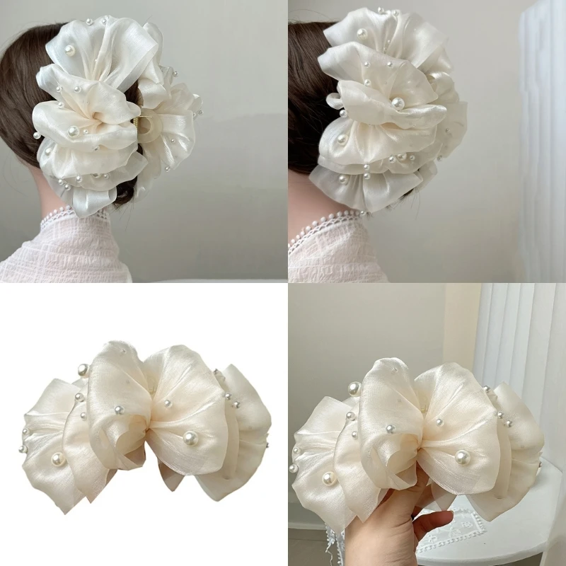 

Sweet Girls High Ponytail Hair Claw Lovely Female Yarn Bowknot Shape Hair Claw Casual Summer Hair Clip for Girls