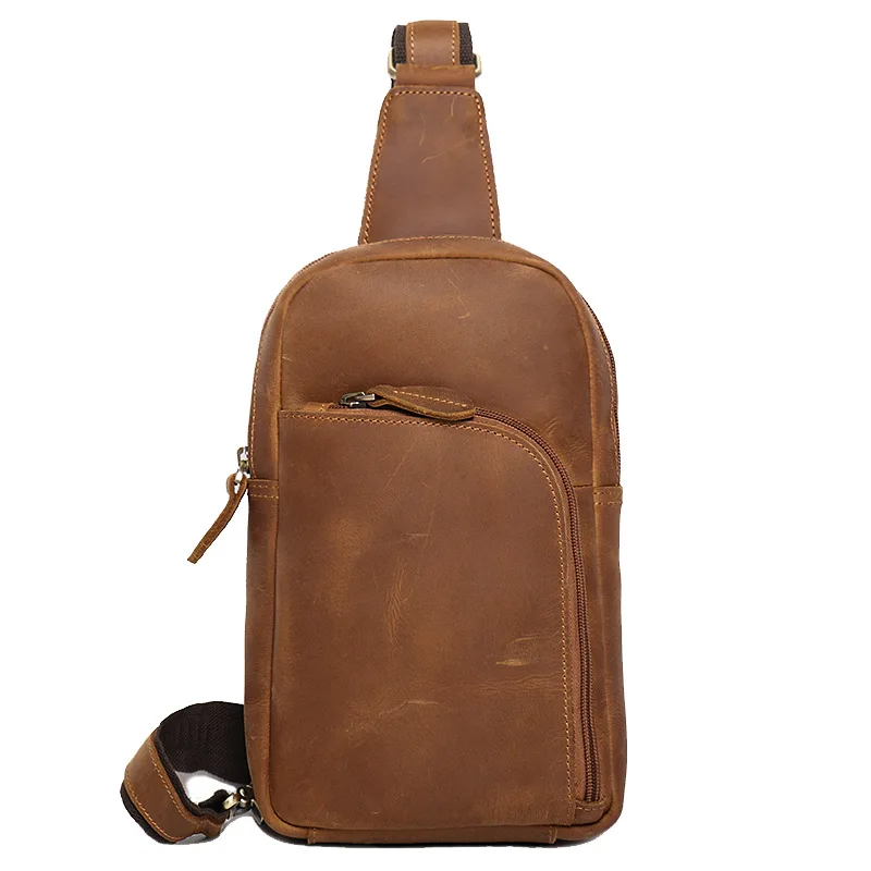 

Crazy Horse Real Leather Chest Bag For Man Big Sling Shoulder Bag Male Chest Pack Cow Leather Crossbody Bags Casual Riding Bags