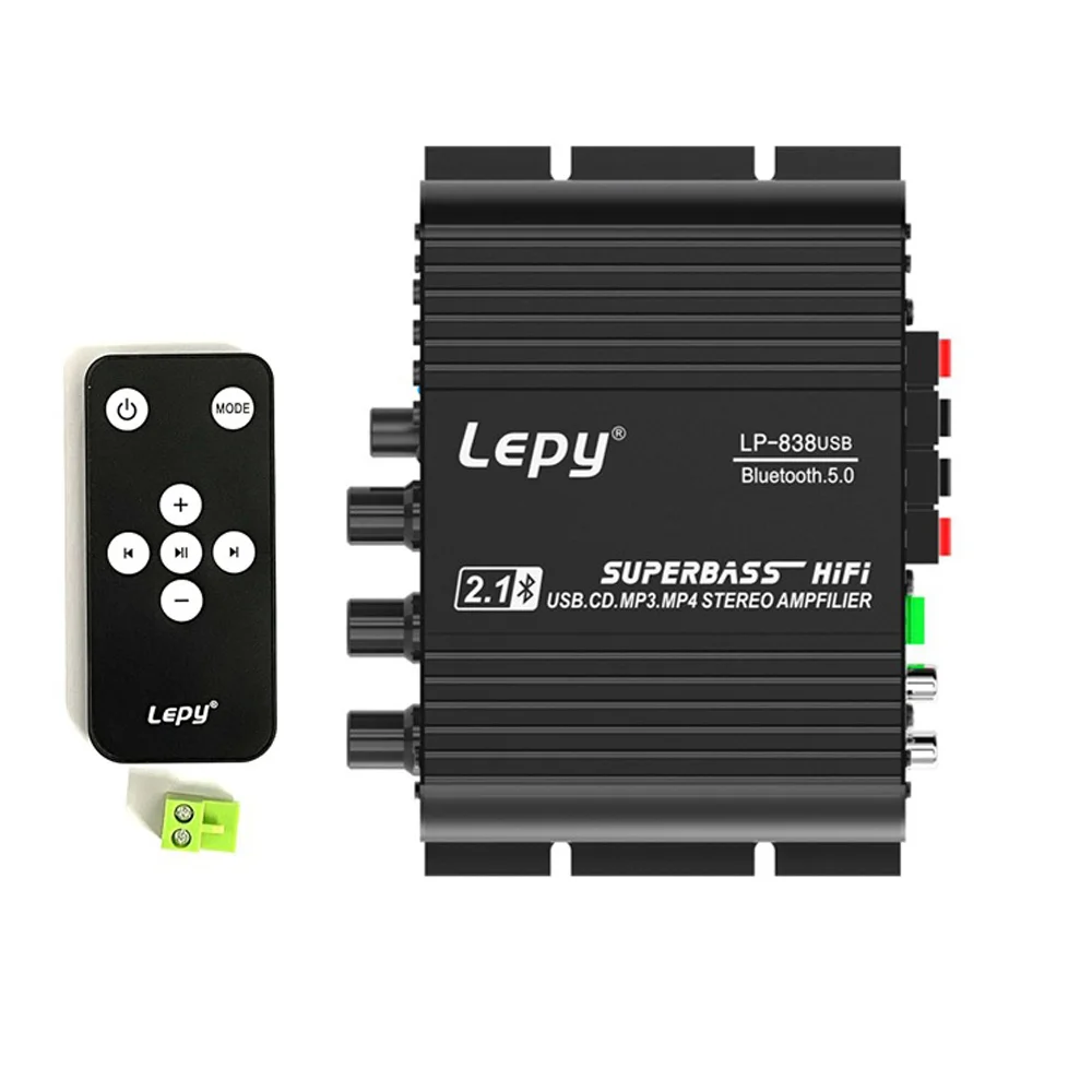 Lepy 838 USB Bluetooth 5.0 Amplificatore subwoofer Hifi 2.1 CH 12V Auto AMP AMP USB Drive Musica perdita perdita adatta per 4-8 ohm Speake