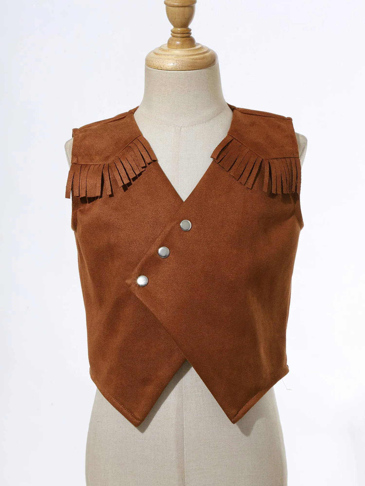 Boys Western Cowboy Vest Halloween Dress Up Kids Brown Suede Leather Fringed Hem Jacket For Carnival Theme Party kids cosplay costume cowboy costume