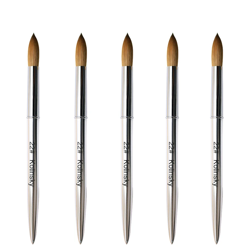 100% Kolinsky Acrylic Nail Brush Round Silver Handle Professional Manicuring Salon Quality for Polish Powder Size 14#-20#