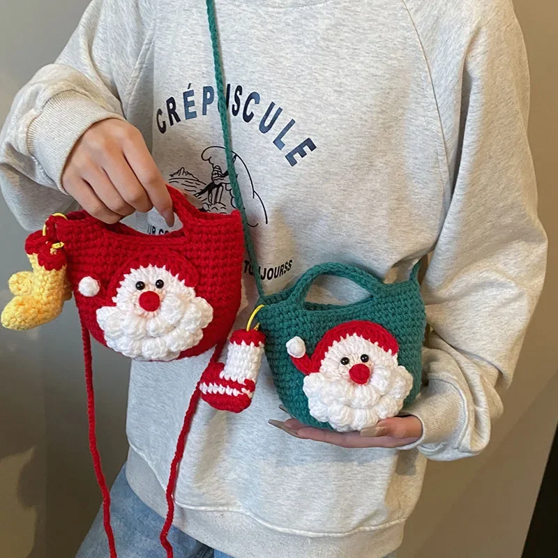 

Christmas Woolen Knitting Bag 2024 New Women's Korean Fashion Shoulder Crossbody Handmade Purse Cute Small Bag