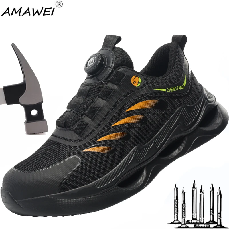 

AMAWEI Breathable Steel Toe Safety Shoes For Men Safety Boots Puncture Proof Work Sneakers Male Construction Security Boots Size