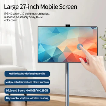 27 32 Inch Smart Home TV Movable Charging Digital Signage Portable Smart Screen Display Built-in Speaker Smart TV Monitor 2