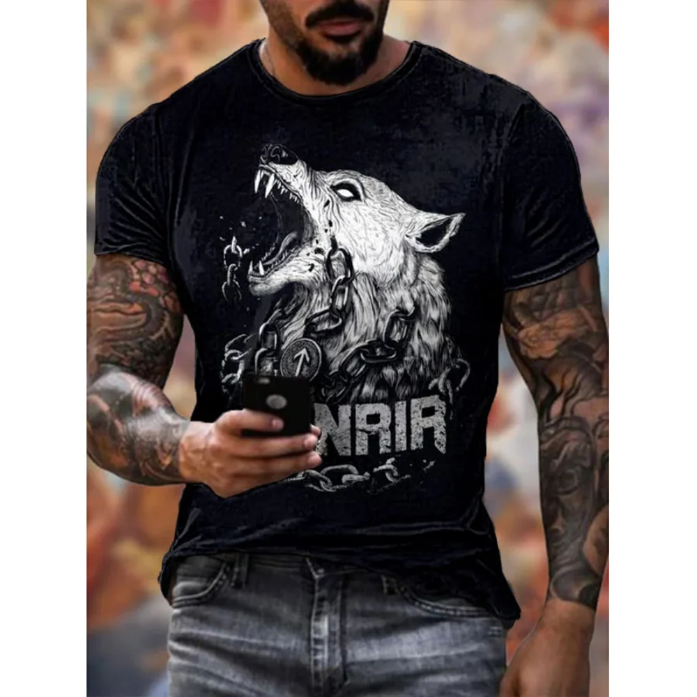 

New Wolf 3d Printed Men's T-Shirt Summer Fashion Short Sleeve Animal Wolf Men's Clothing T Shirt For Men Vintage Streetwear Top