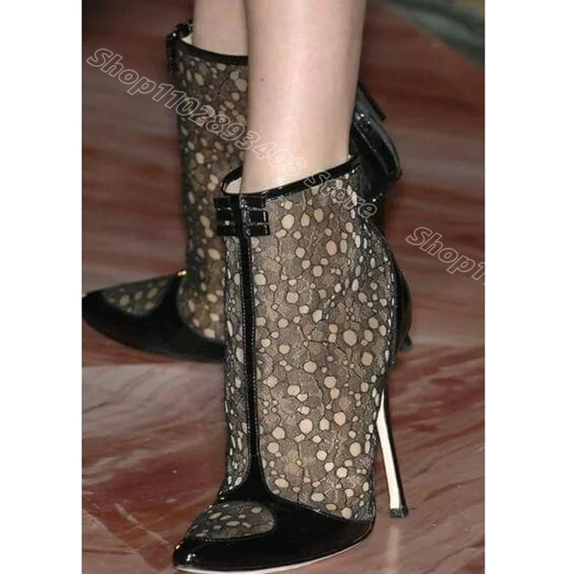 

Black Patchwork Design Ankle Boots Pointed Toe Back Zipper New Spring British Style Party Women Shoes 2024 Zapatos Para Mujere