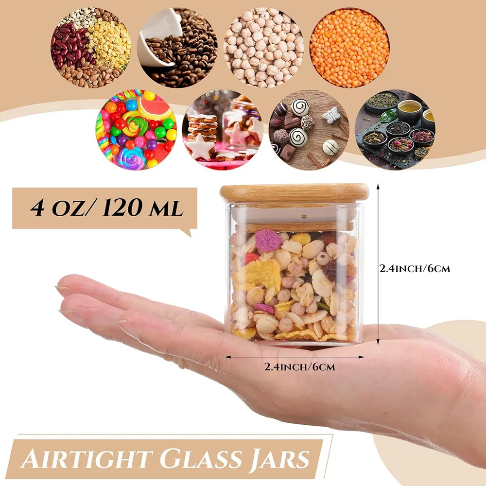 4oz 6Packs Glass Jars Set with Minimalist Spice Labels, Square Spice Jars, Food Storage Container Canisters 2