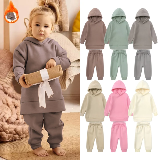 Little Kids Boys Girls Clothes Sweatsuit 2 Pieces Set Warm Fleece O-neck  Top Sweatshirt+