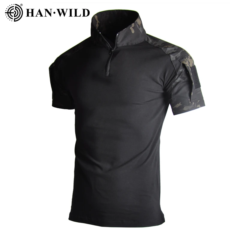 Sport T Shirt HAN WILD Camouflage Tees Men Tactical Shirt Cotton Climbing Shirts Combat T-Shirt Airsoft Paintball Camping Hunting Clothing