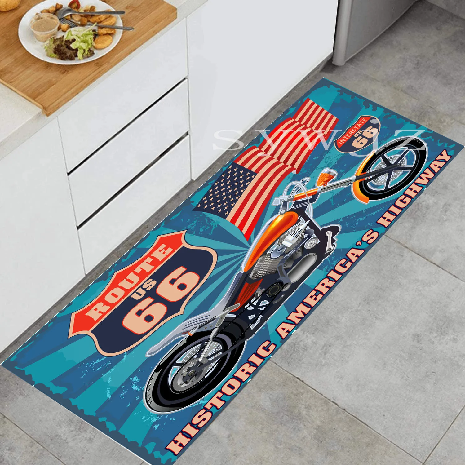 Route 66 Design Kitchen Floor Mat Entrance Doormat Home Decor Carpet Living Room Bedroom Rugs Anti-slip Bath Mat
