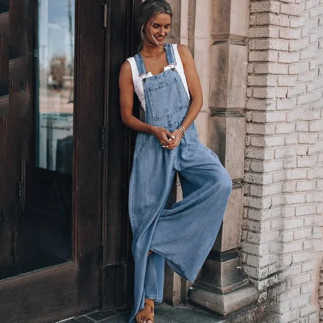 Wide Leg Jeans Denim Overalls 2022 New Minimalism Womens Rompers Loose Overalls Women Denim Jumpsuit Summer Casual Jumpsuit 8013 Light Blue