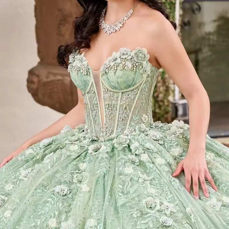 ANGELSBRIDEP Glittering Sage Green Quinceanera Dresses Detachable Cape Flower Lace Vestidos De 15 A&ntilde;os Birthday Party Prom