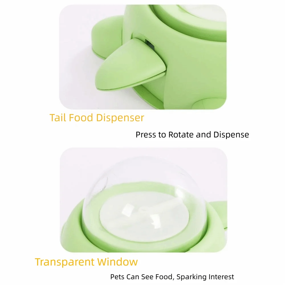 Green Turtle-Shaped Pet Toy Feeder Foot-Press Rotating Transparent Window Interactive Pet Toy 15/20/25mm Hole with 3 Lids