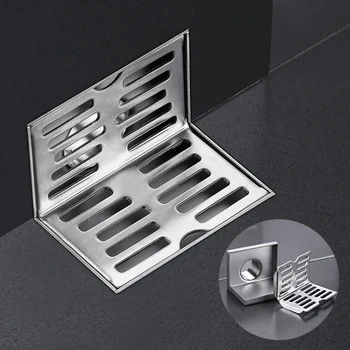 L Shape Stainless Steel Wall Side Floor Drain Balcony Same Layer Waste Filter Drainage Bathroom Corner Drain Stopper