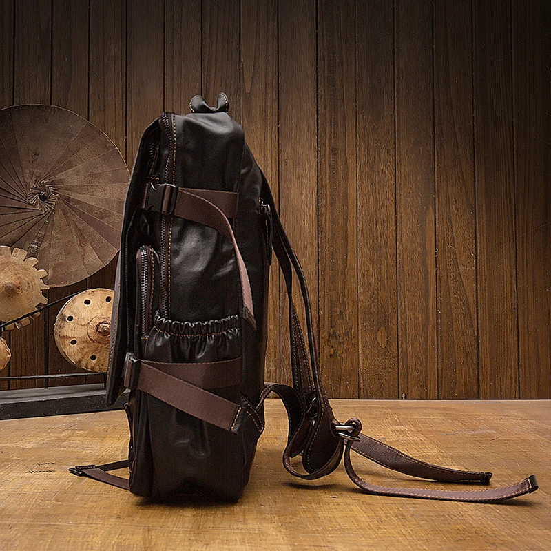 Genuine Leather Travel Backpack Handmade Top Layer Cowhide Leather Rucksack Outdoor Large Capacity Knapsack Laptop School Bag