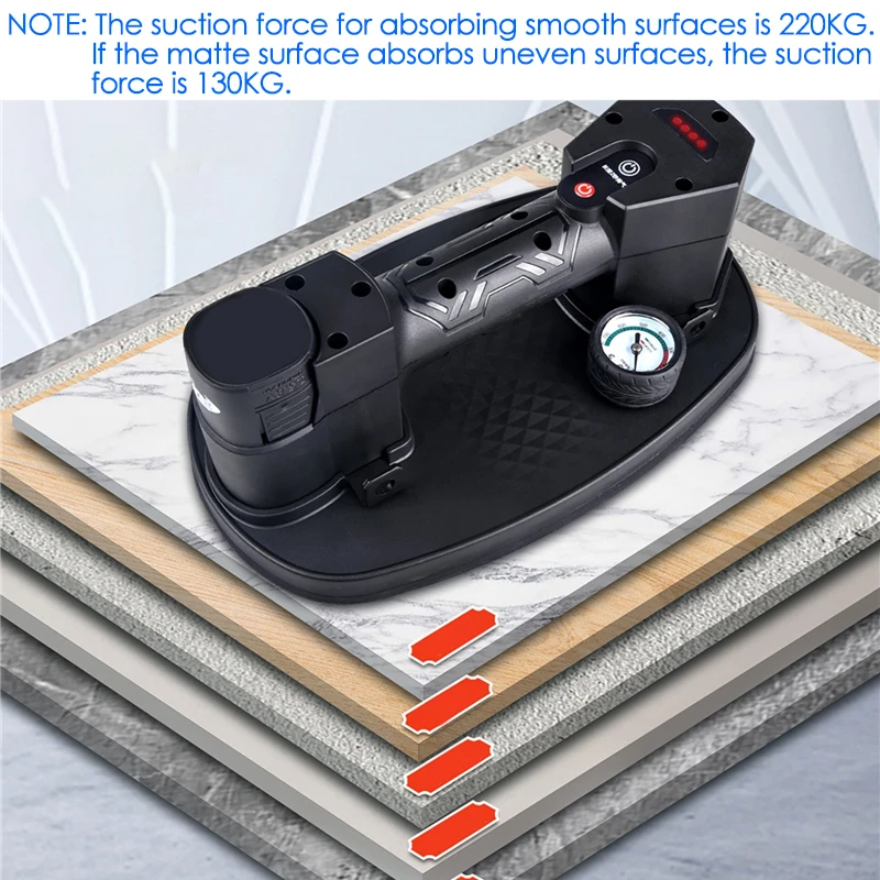 Large Electric Vacuum Suction Cup with Pressure Gauge Powerful Strong Vacuum Lifting Tool for Granite Glass Tile Moving 1500mAh